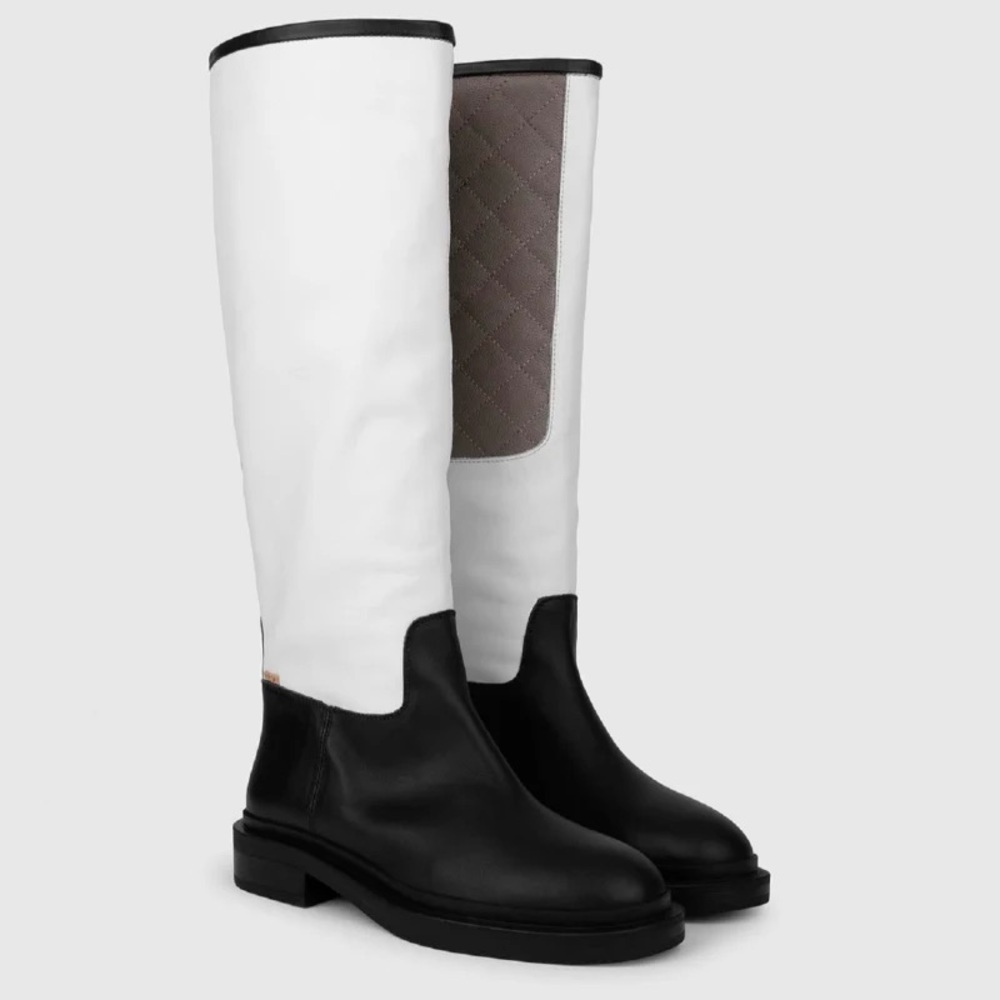 Dato Black-White-Mink Leather Women's High Boot.  New without tag.